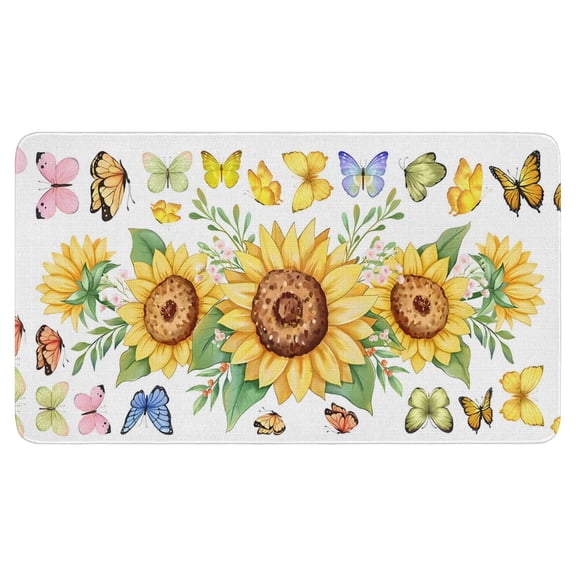 Sunflower Wood Colored Flowers (6) Door Mat 30 X 17 Inch Welcome Doormat Indoor Outdoor Entrance Floor Mat Non Slip Spring Summer Decor Rubber Mats