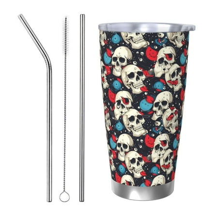 

Matuu rock record Skull artist for 20oz Durable Thermal Cups Keep Drinks Cold and Hot Insulated Car Mug with Lid-Straw Three-piece Set
