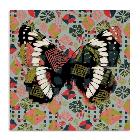 Stupell Industries Eclectic Butterfly On Pink Blue Pattern Canvas Art, 17 x 17, by Karen Dreyfus