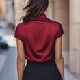thumbnail image 4 of Htigea Women's Satin Blouse Elegant Cowl Neck Cap Sleeve Tee Dressy Work Office Shirts Solid Color Going Out Tops ZA Wine L, 4 of 7