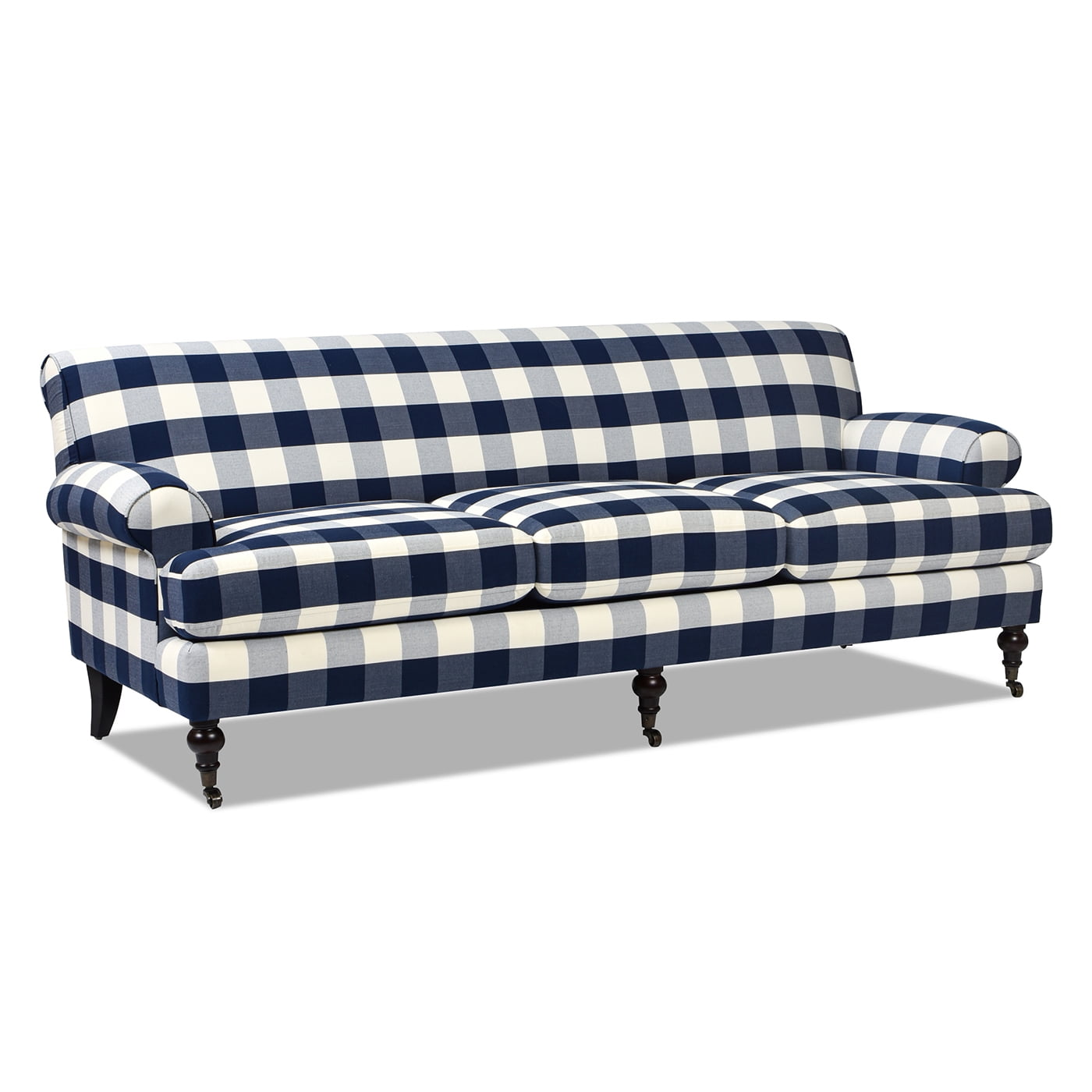 Jennifer Taylor Home Alana 88" Lawson Living Room Three-Cushion Tightback Sofa Couch with Metal Casters, Blue Lattice