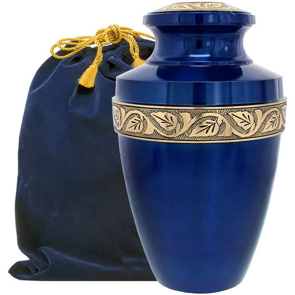 Trupoint Memorials Majestic Extra Large Urn for Human Ashes - A Warm and Loving Urn for Human Up to 300 Pounds - w Velvet Bag - Grecian Blue