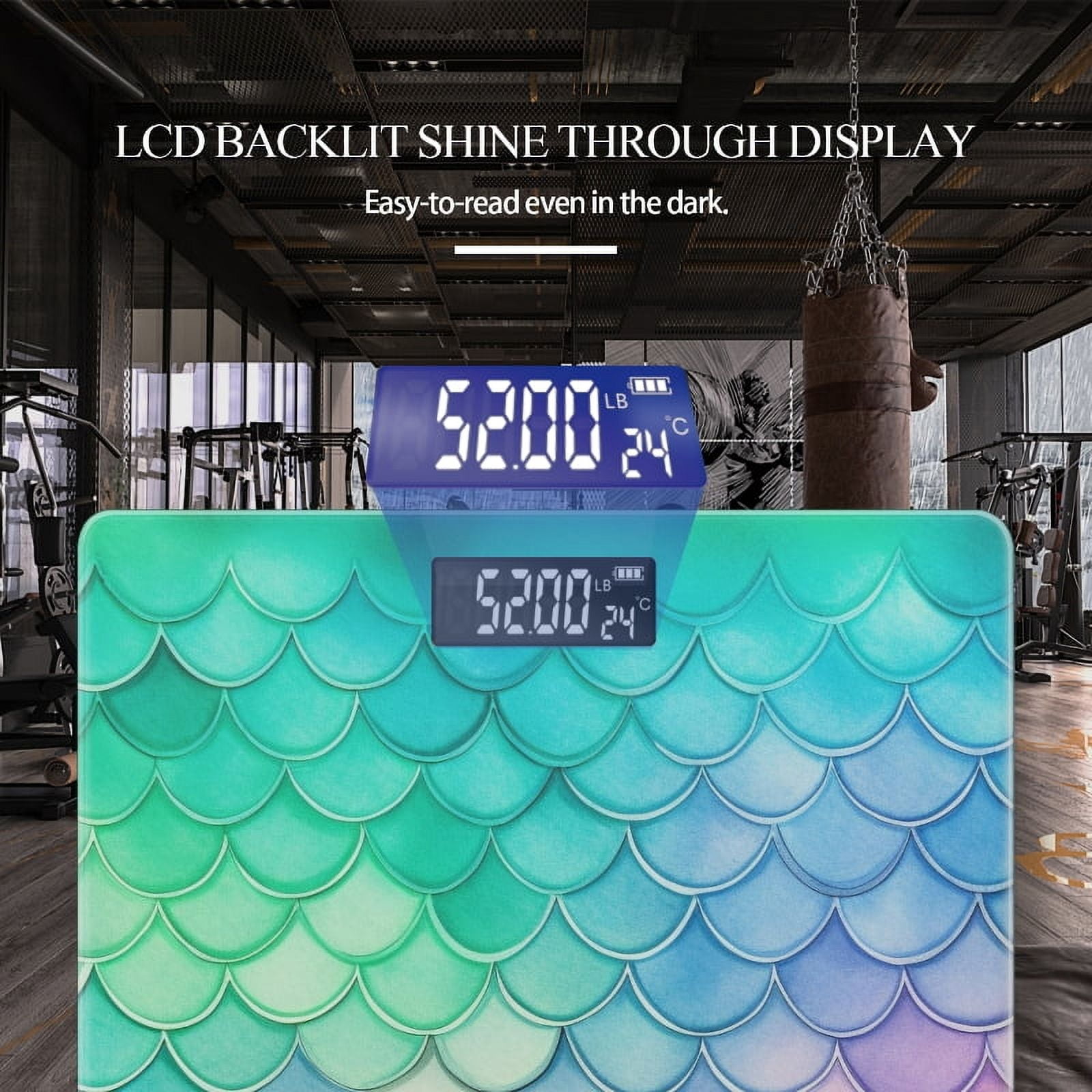 Bathroom Scale, Highly Accurate Digital Body Scale,Precisely Measures Weight up to 400 lbs-Mermaid Scales Pattern With Rainbow Pastel Colors And Watercolor Style