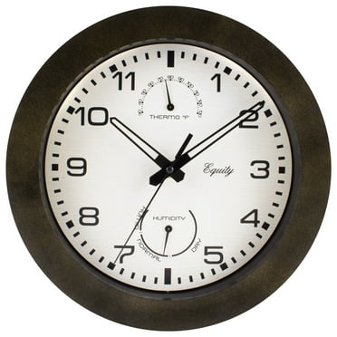 Equity by La Crosse 29005 10" Indoor/Outdoor Analog Quartz Temp and Humidity Wall Clock, Brown