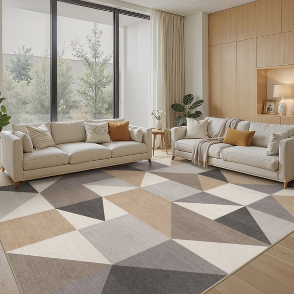 MICGEEK 8x10 Washable Area Rugs for Living Room, Modern Geometric Printed Rug, Vacuum-Friendly, Non Slip Indoor Rug for Bedroom Dining Room Home Decor Carpet, Brown&Gray