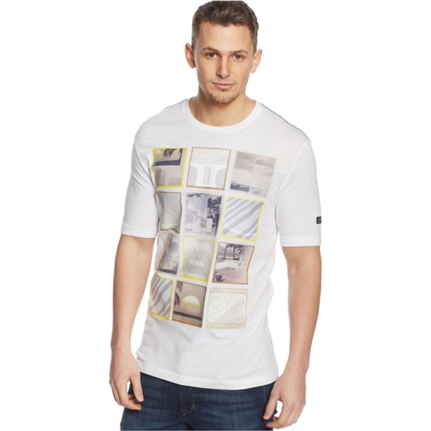Sean John Camiseta gráfica con paneles de píxeles para hombre, blanca, 3X grande