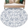 thumbnail image 2 of 8ft Round Rug, Blue Flower Non-Skid Rubber Backing Large Area Rugs - Living Room Bedroom Home Office, Vintage Farmhouse Boho Leaf Spring Summer Indoor Floor Mat Carpets Washable Rug, 2 of 9