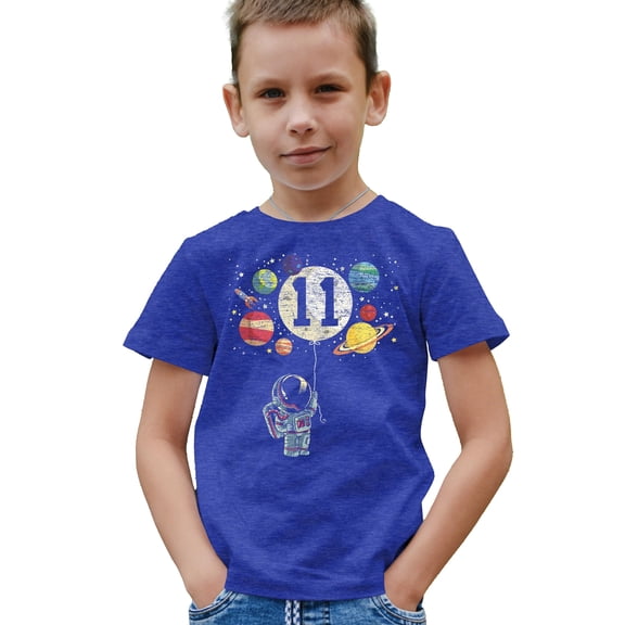 11th Birthday Rocket Astronaut Themed Shirt with Moon Balloon and Planets for Boys & Girls Vintage Royal Shirt Youth Medium