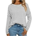 thumbnail image 2 of tarylea Womens Tops Scoop Neck Long Sleeve Striped Blouse Color Blocked Loose Tops Casual Comfy Fall Dailywear Tops, 2 of 9