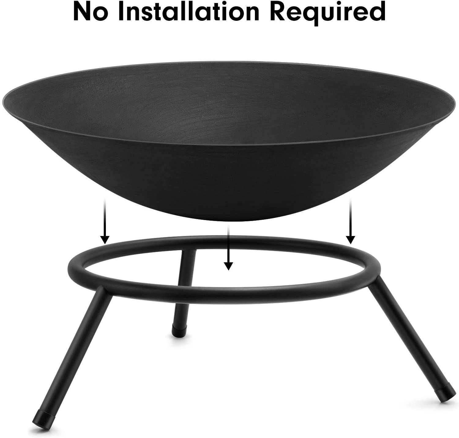 Fire Pit Outdoor Wood Burning 22.6in Cast Iron Firebowl Fireplace Heater Log Charcoal Burner Extra Deep Large Round Camping Outside Patio Backyard Deck Heavy Duty Metal Grate Black - image 3 of 8