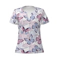 thumbnail image 3 of Zufioo Butterflies in Pastel for Women's Deep V-neck Short-sleeved T-shirt, Top with Short Sleeves - with Stainless Steel Buckle, Moisture Wicking, Ideal Home Wear-Small, 3 of 8