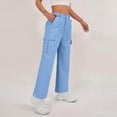 thumbnail image 5 of Casual Loose Fit Cargo Pants for Women High Waisted Straight Wide Leg Trousers with Functional Pockets for Daily Outdoor Outfits Sky Blue L, 5 of 5