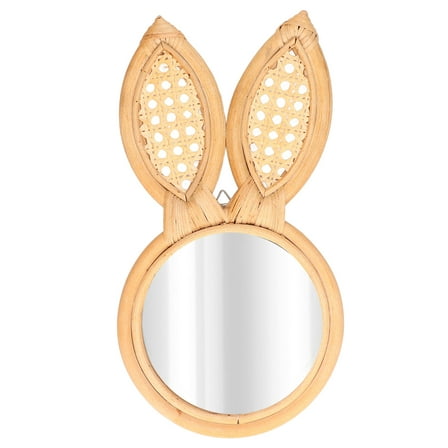 Decorative Wall Mirror, Cute Bunny Shape Shatterproof Glass Mirror, Exquisite Rattan Hanging Wall Mirror for Makeup Home Bedroom Decor Gift