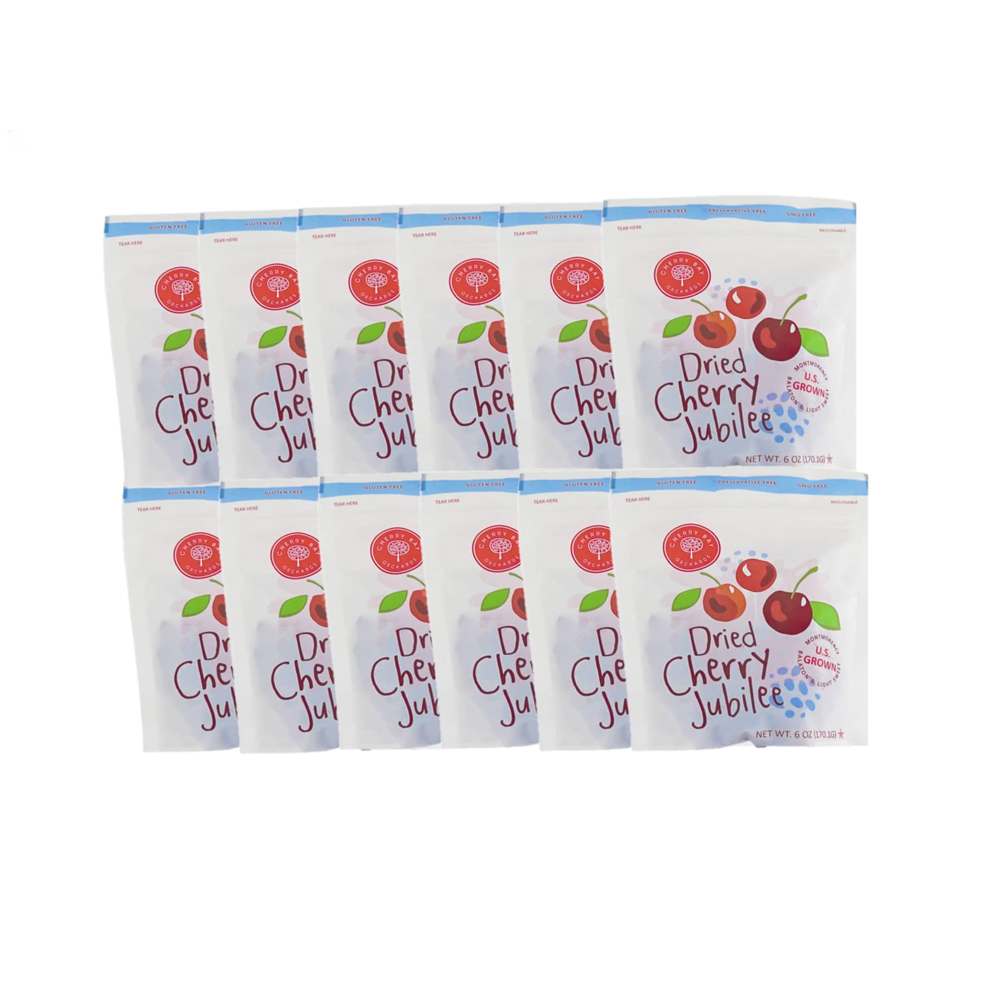 Cherry Bay Orchards Dried Cherry Mix â€“ (6oz Bags) - 12 Pack - Includes Montmorency Balaton and Light Sweet cherries - 100% Domestic Natural Kosher Certified Gluten-Free GMO Free