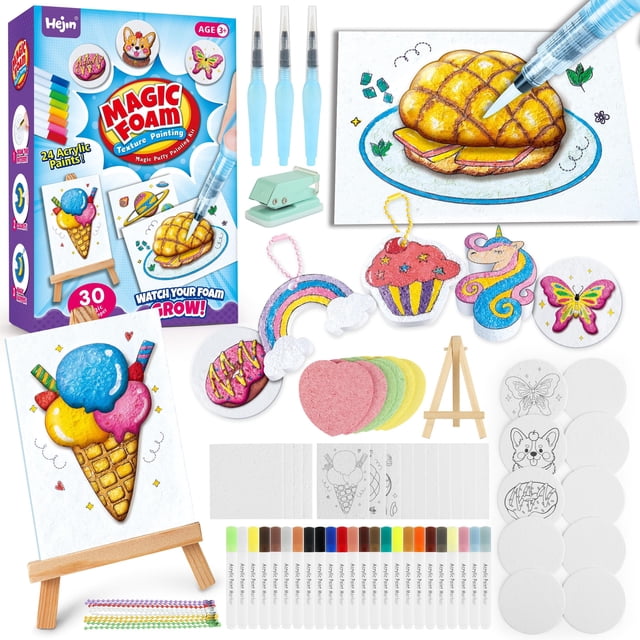 Kit de pintura HEJIN Magic Foam Texture con 30 hojas de espuma y 24 rotuladores de pintura acrílica