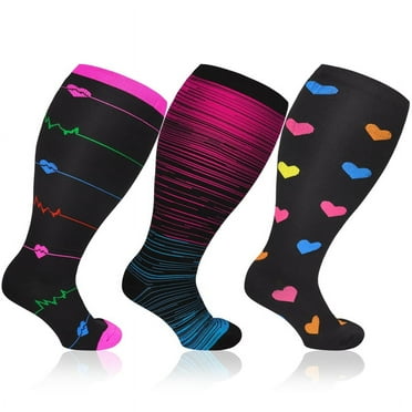 Hengguang 3 Pairs Plus Size Compression Socks for Women & Men, 20-30 mmHg Wide Calf Extra Large Knee High Flight Socks Compression Stockings for Circulation Support（4xl）