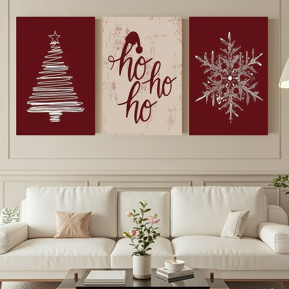 [JIT]Merry Christmas, 3pcs, Canvas painting--unframeless, Christmas Wall Art Decoration, Merry Christmas, Living Room Bedroom Canvas Painting Light Luxury Living Room Background Wall Painting Studio