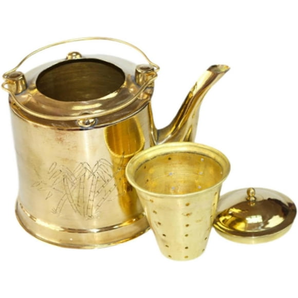 Copper Tea Kettle Handmade Portable,Retro,Water Kettle with Tea Strainer Copper Kettle for Tea House Kitchen Tea Lovers Gift, Yellow Brass