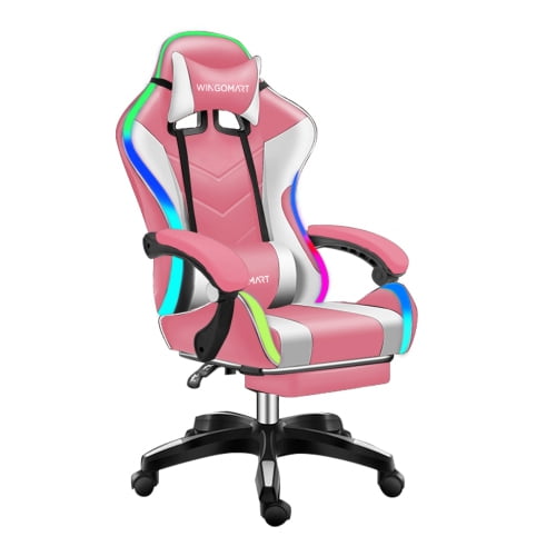 Wingomart Chaise de Jeu Ergonomique avec Repose-Pieds, Chaise de Jeu à Dossier Haut en Similicuir avec Lumière DEL RVB et Accoudoirs Réglables Hauteur Réglable Pivotante