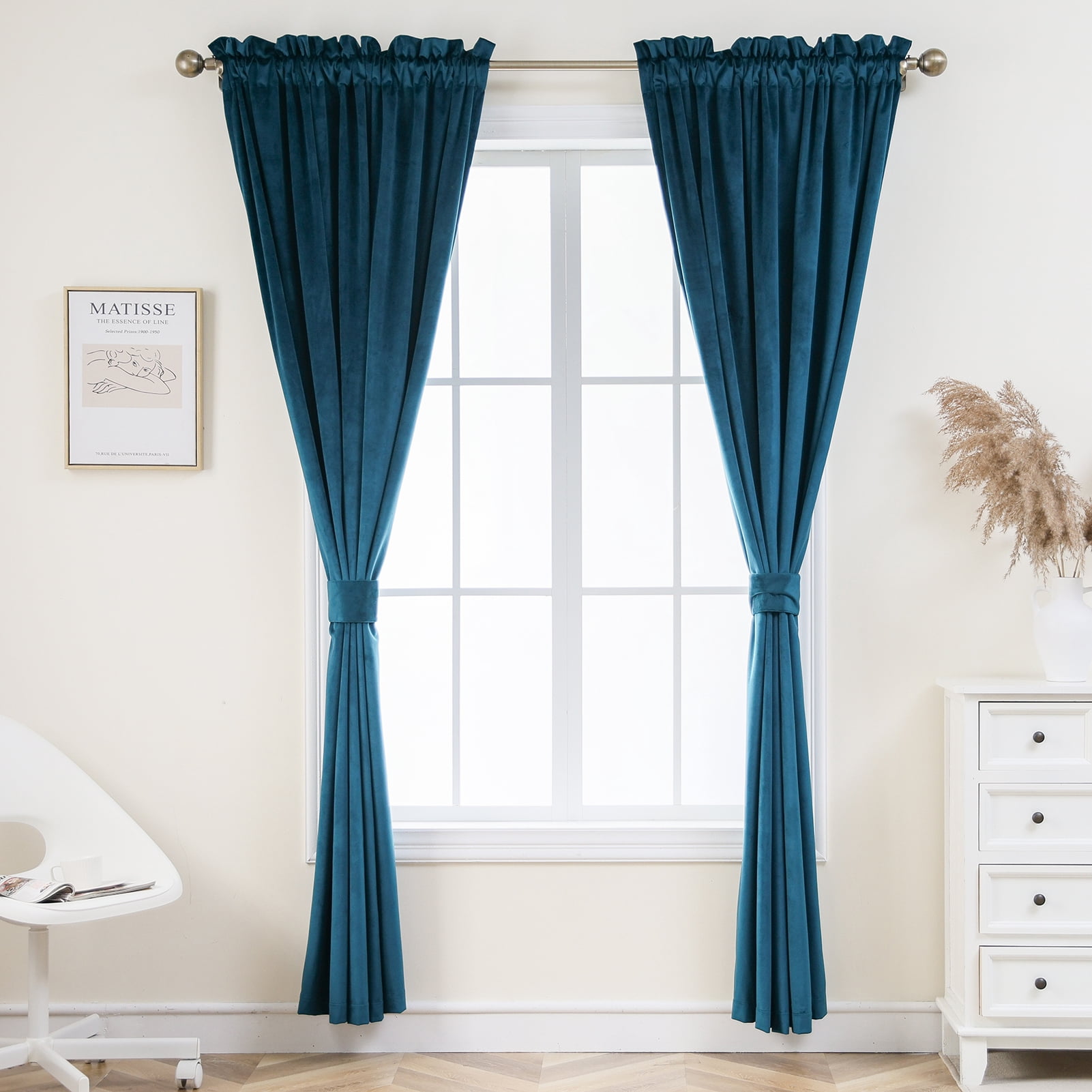 Pleasant Boulevard Velvet Blackout Curtains, 2 Panels, 52" x 95", Teal