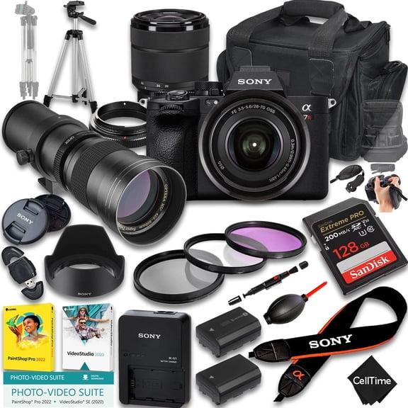 Sony a7R V Mirrorless Camera International Version (No Manufacturer Warranty) w/ 28-70mm Lens & 420-800mm Manual Telephoto   128GB   Extra Battery   Case (23-Pc Bundle)