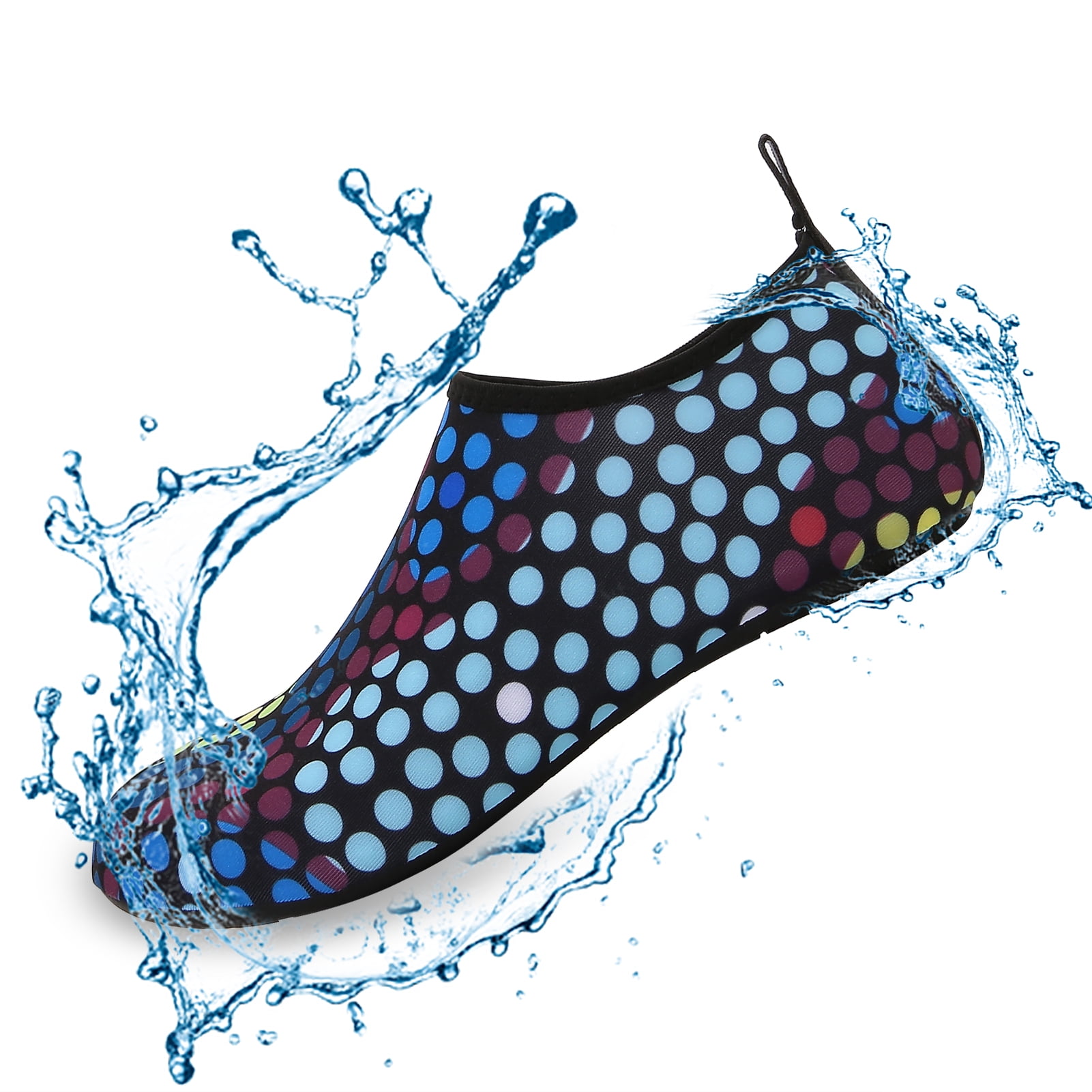Men and Women a Slip On Barefoot Quick-Dry Beach Aqua Yoga Water Shoes (Multi Dot/Black, 5.5-6.5 Women/5-5.5 Men)