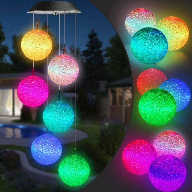 Campanas de viento al aire libre, luces solares, campanas de viento móviles LED, cambio de color, lámpara de jardín con energía solar, luz colgante para jardín JFHHH pequeña