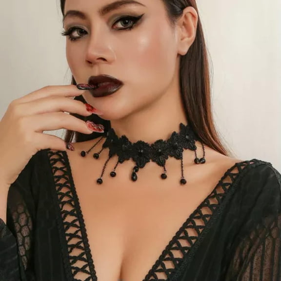 HOOUN Black Lace Choker Necklace Collar Bib Gothic Punk Cross Victorian Steampunk Gift