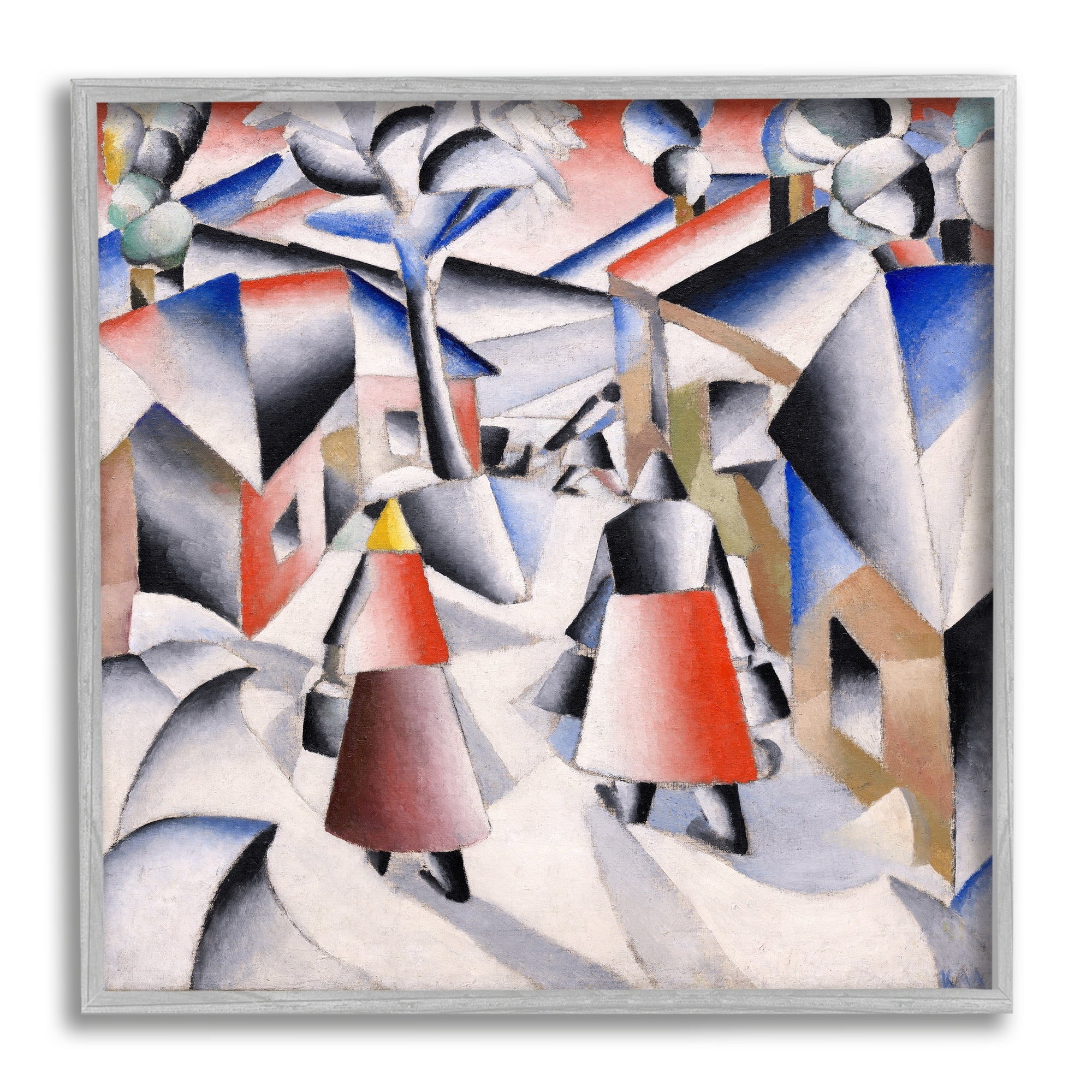 Stupell Industries Morning in Village after Snowstorm Abstract Kazimir Malevich Painting Painting Gray Framed Art Print Wall Art, Design by one1000paintings