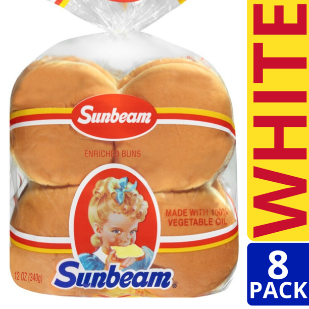 Sunbeam White Burger Buns, 12 oz, 8 Count