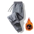 thumbnail image 4 of JANGSLNG Men Cargo Pants Plush Lining Thicken Autumn Winter Thermal Zipper Pockets Sweatpants for Daily Wear, 4 of 8