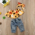 thumbnail image 4 of Franhais Toddler Girls Halloween Clothes Sets, Off Shoulder Tops+Hole Denim Pants+Cute Headband, 4 of 9