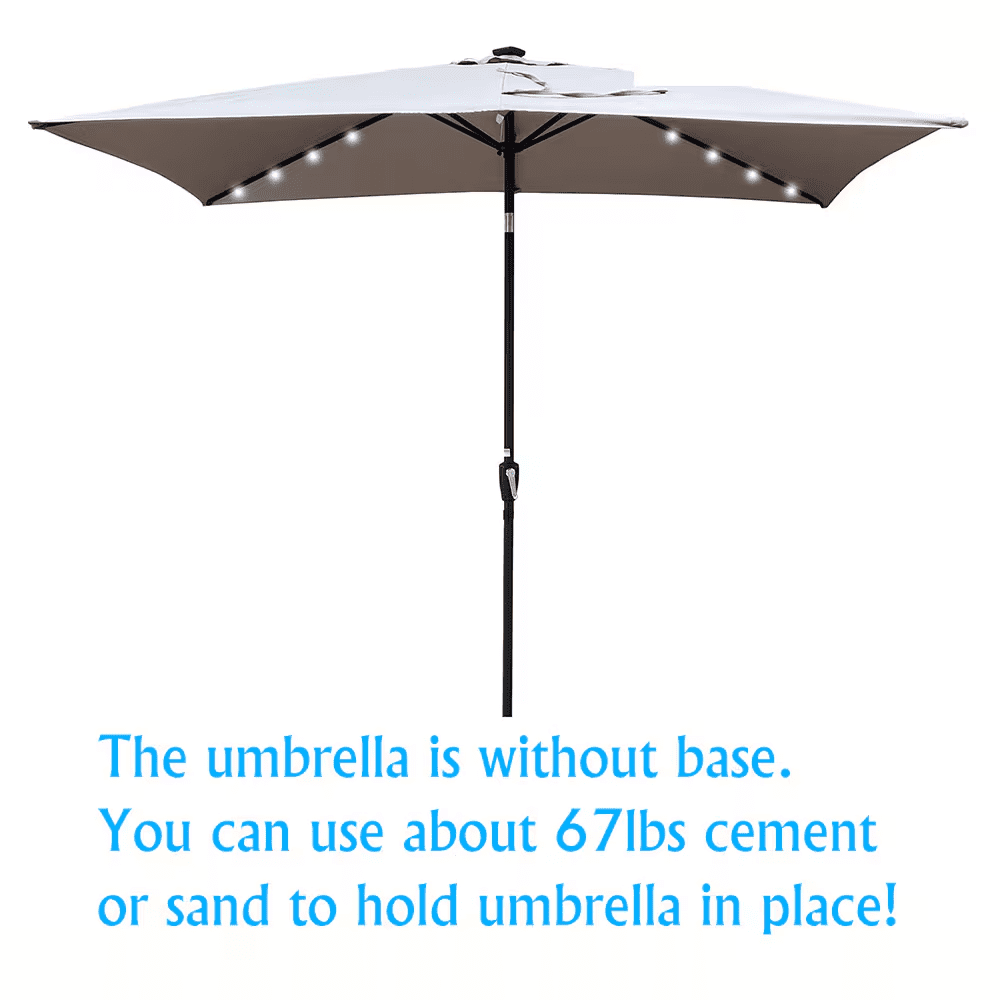 Howcool 10 x 6.5Ft Outdoor Solar LED Lighted Rectangular Market Umbrella Crank Tilt Sun Shade for Patio Pool