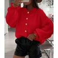 thumbnail image 3 of PRETTYGARDEN Womens Cropped Cardigans Trendy Ruffle Open Front Chunky Knit Sweater Oversized Button Down Fall Clothes, 3 of 9