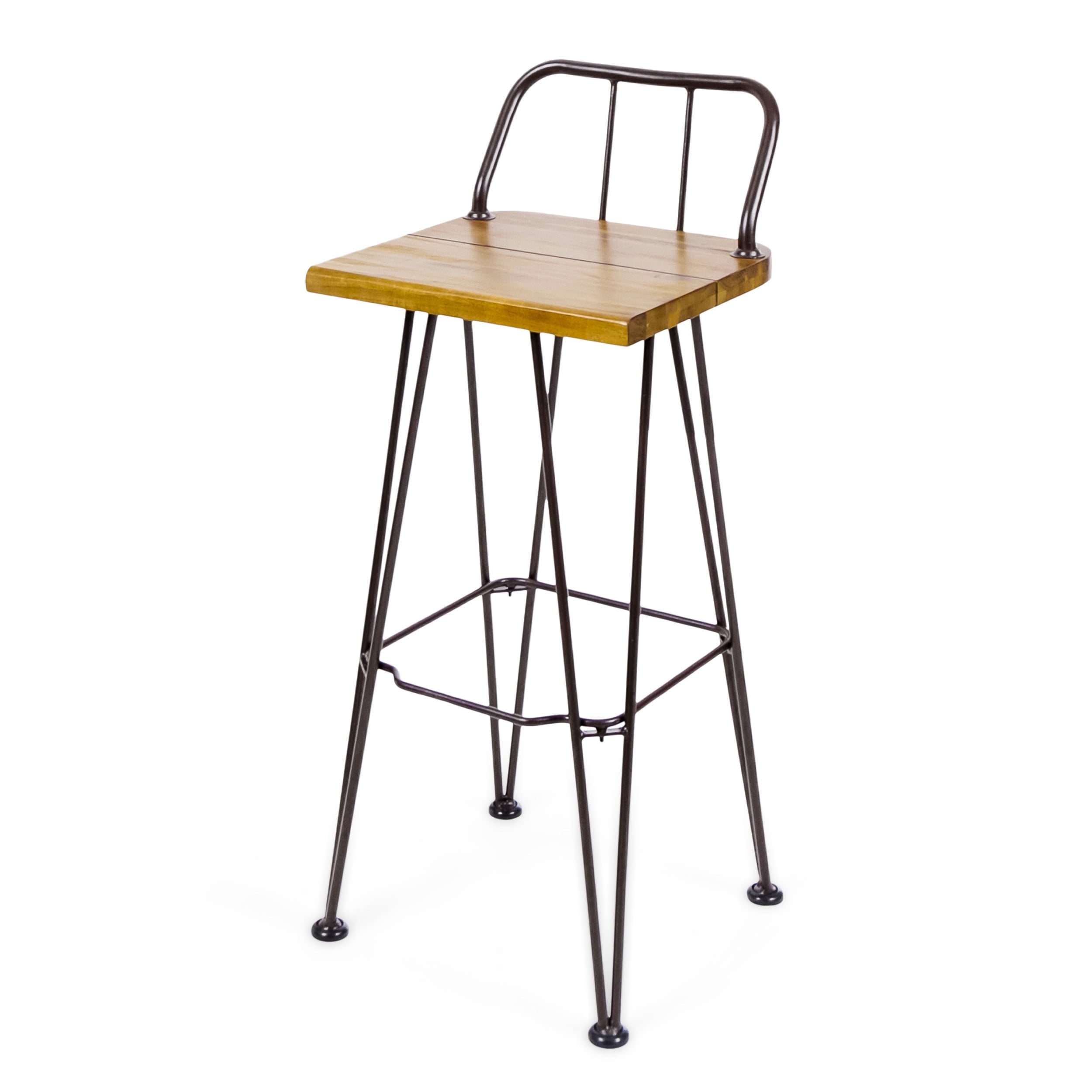Outdoor Industrial Style Bar Stool Set of 2, Wood and Metal Combined Height Seats for Patio Bar, Teak and Black