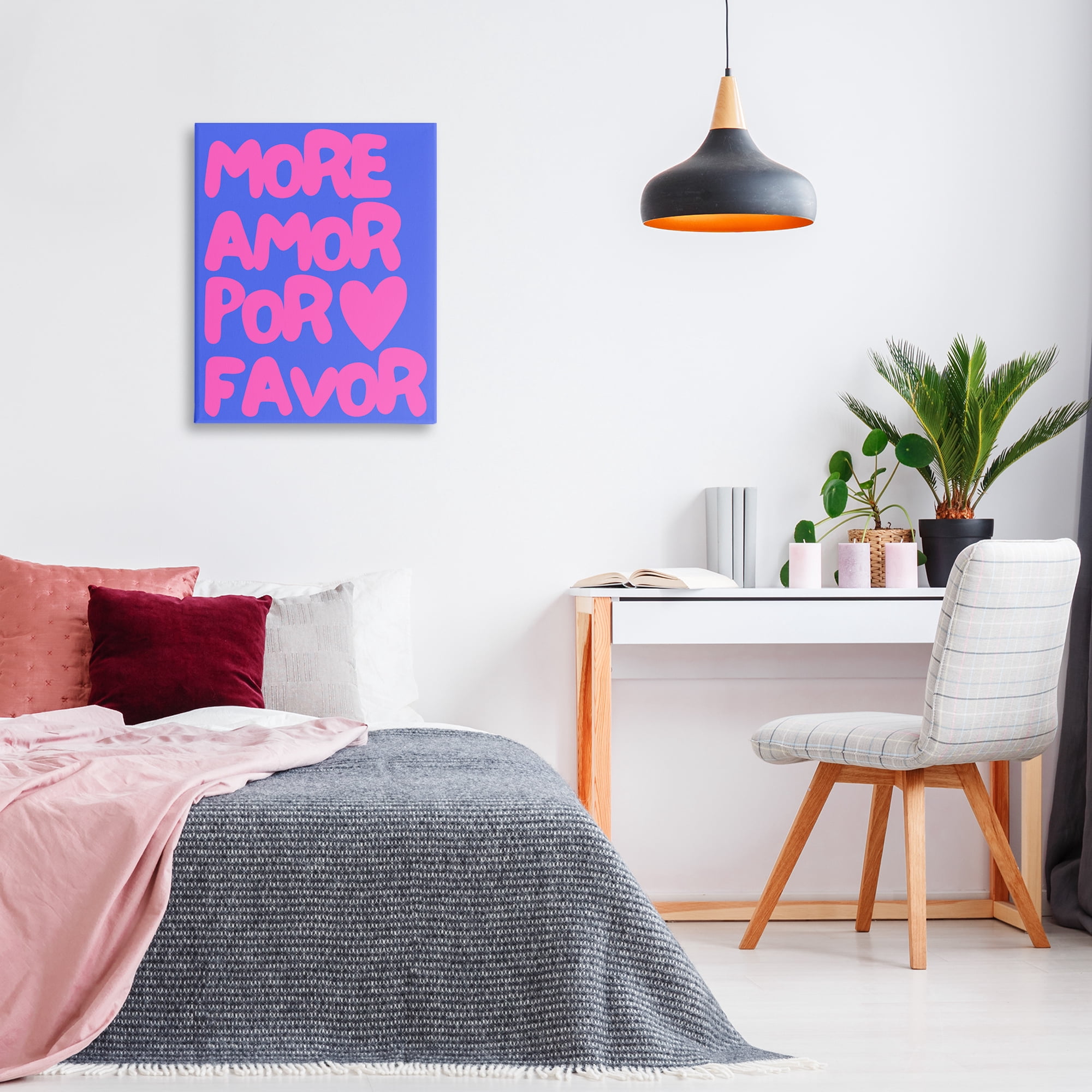 Stupell Industries More Amor Blue & Pink Text & Numbers Painting Wrapped Canvas Art Print Wall Art, 24 x 30