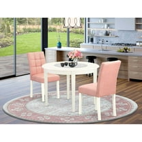 East West Furniture 3-Piece Dining Table Set  in Linen White/Beige Red