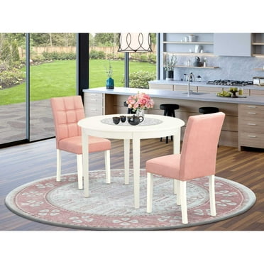 East West Furniture 3-Piece Dining Table Set  in Linen White/Beige Red