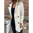 thumbnail image 6 of Women'S Double Breasted Wool Pea Coat Notched Lapel Cable Knit Raglan Sleeve Sweater with Cuff Straps Milky White L, 6 of 9
