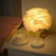 thumbnail image 2 of Lámpara de mesa de plumas blancas, lámpara de noche con base de madera, lámpara de mesa de plumas, pantalla de escritorio para dormitorio, decoración del hogar. Una lámpara., 2 of 9