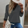 thumbnail image 2 of Long Sleeve Shirts for Women Floral Lace Trim V Neck Button Tunic Tops Solid Casual Basic Dressy T Shirts Blouses, 2 of 7