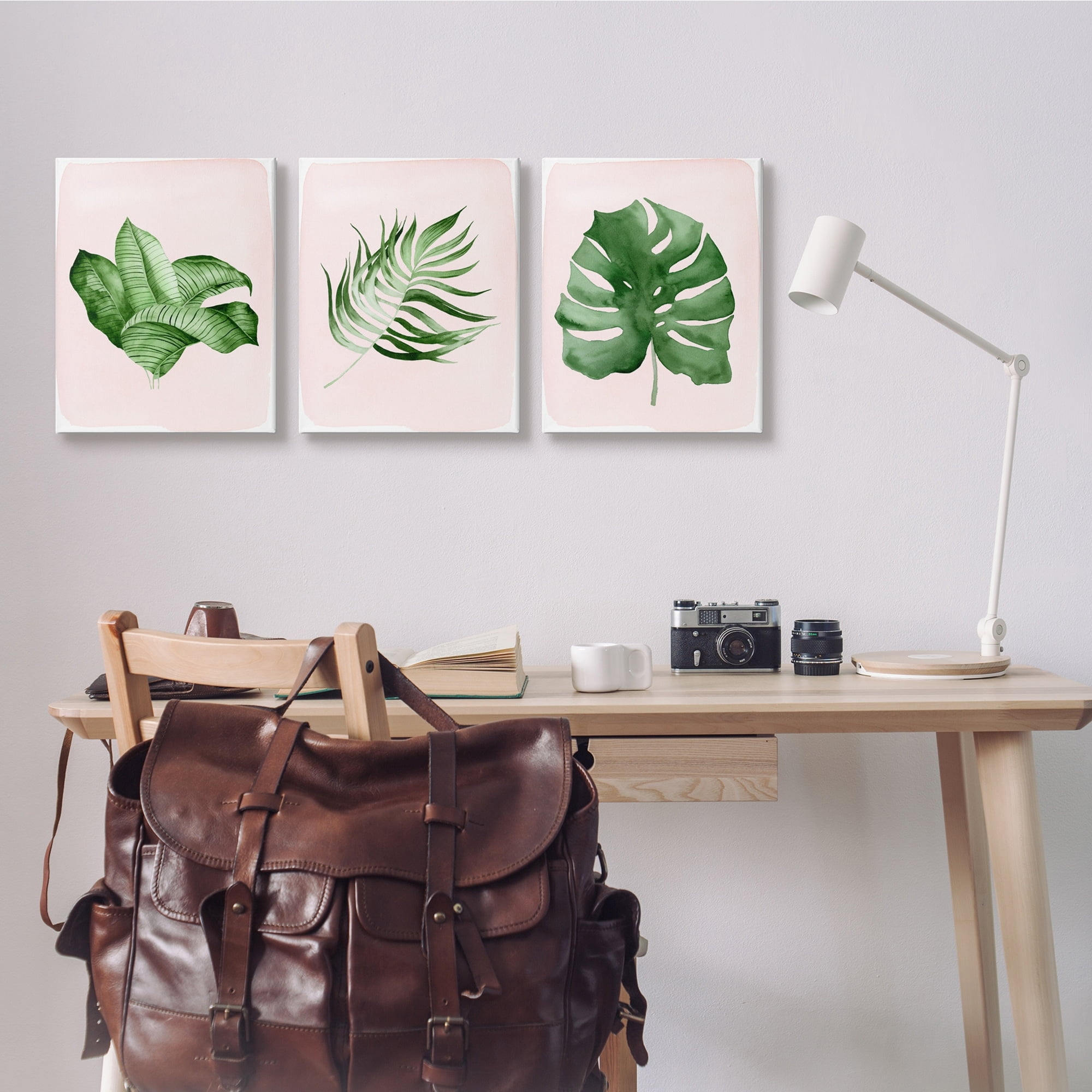 Stupell Industries Boho Palm Leaves over Pink Modern Tropical Plants, 16 x 20,Design by Lettered and Lined