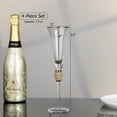 thumbnail image 5 of 4 Piece Elegant Crystal Set Wedding Champagne Glasses with Diamond Rhinestone Accents and a Polished Gold Rim - 11 in Tall with Slender Long Stems, 7 oz - Chic Toasting Set for the Bride and Groom, 5 of 8