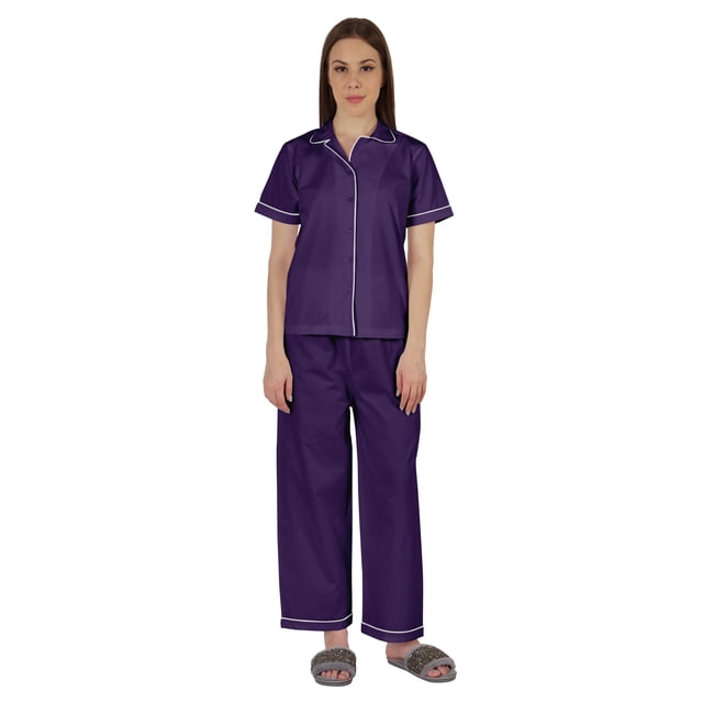 Inkmeso Ensemble de Pyjama en Coton pour Femmes, Manches Courtes Classiques, 2 Pcs, Chemise et Pyjama de Détente