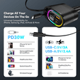 thumbnail image 6 of HOIFA 4 In 1 Retractable Fast Car Charger with iPhone and Type C Cord 2.6ft, Dual USB Ports, RGB Light, for SUV RV Truck, Car Accessories for Women Men, Black, 6 of 8