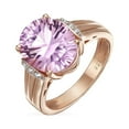 thumbnail image 2 of Bling Jewelry Womens Traditional Oval 4CT Pink Amethyst Statement Ring Zircon Accent Rose Gold Vermeil Sterling Silver, 2 of 6