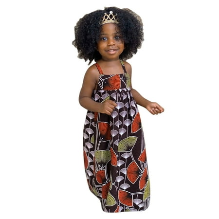 

ZMHEGW Toddler Girls African Traditional Style Sleeveless Backless Suspenders Dress Kids Ankara Princess Dresses 1-6Y Baby Summer Autumn Clothing