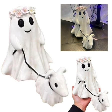 

Halloween Ghost Walking Dog Statue: Funny Ghost Walking His Ghost Dog Halloween Ghost Dog Statues Halloween Home Tabletop Decorations 15CM/5.9IN