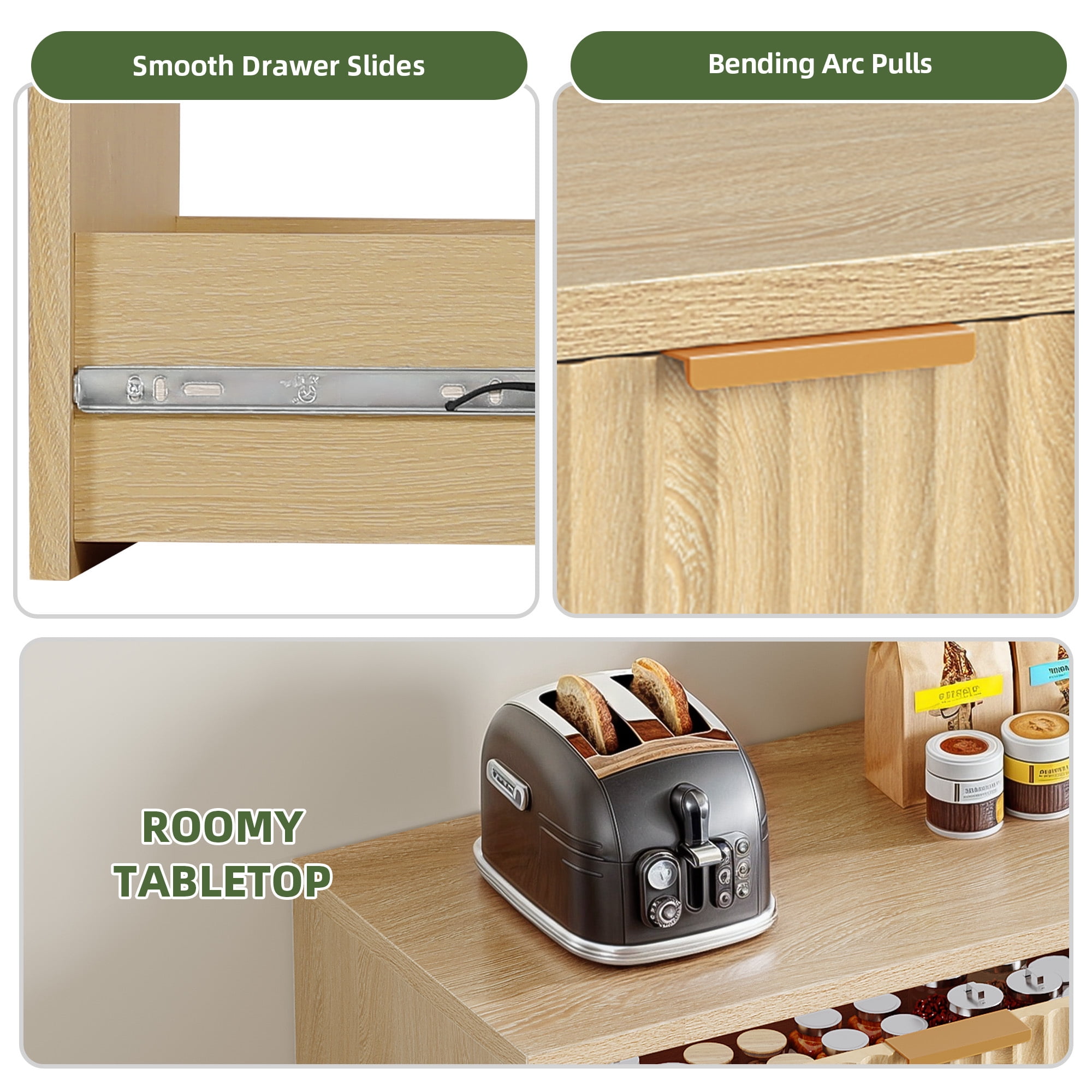 Uforic 6 Drawers Fluted Double Dresser, MDF Chest of Drawer Storage Cabinet, Natural