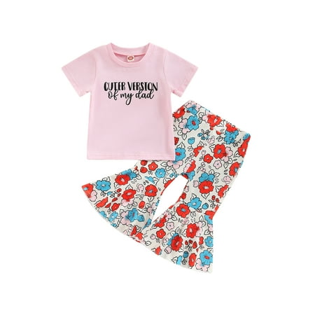 

Bagilaanoe 2pcs Toddler Baby Girl Long Pants Set Letter Print Short Sleeve T Shirts Tops + Flare Trousers 12M 18M 24M 3T 4T 5T Kids Casual Outfits